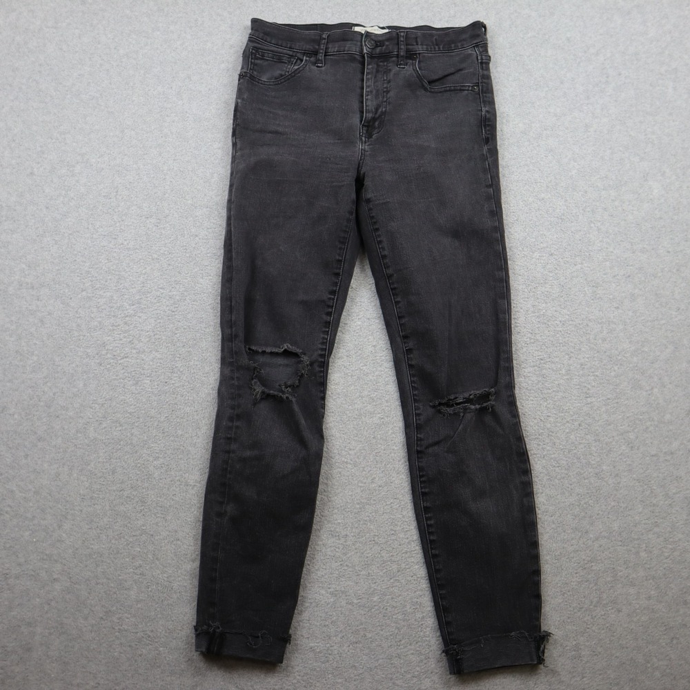Madewell Jeans Womens 27 9" High Riser Skinny Skinny Black Distressed Raw Hem